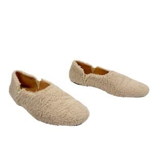 J.Crew‎ Cream Faux Fur Shearling Ballet Flats Slip On Shoes Sz 10 Leather Lined